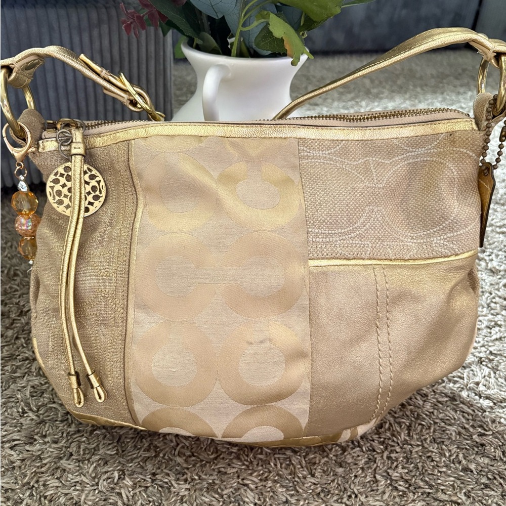 Coach Metallic Gold Patchwork Shoulder Bag